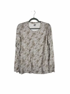 Lands’ End Leopard Print Long Sleeve Cotton Top Size Large 14-16